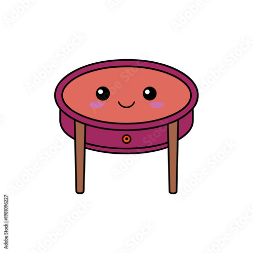 Cartoon table with a smiling face design on transparent background