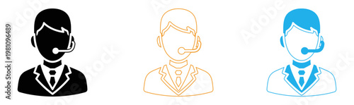 Customer support representatives male and female icons representing service