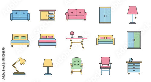 Collection of home furniture icons.