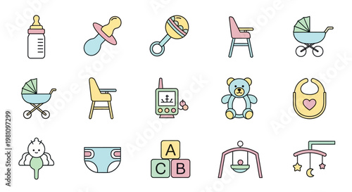 Baby toys and nursery items collection.