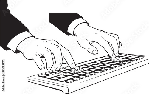Hands typing on computer keyboard fingers desi