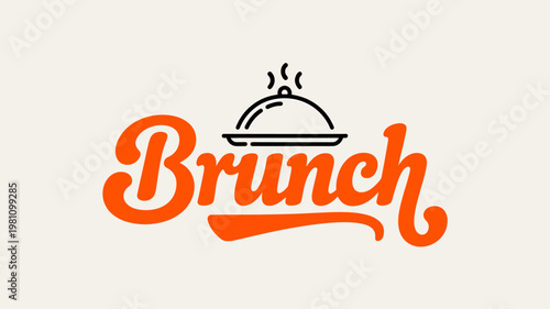 Brunch logo with a serving dish and steam rising  food and drink concept