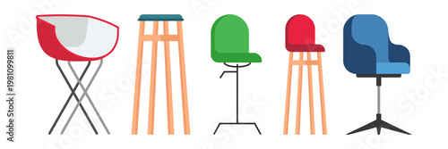 Colorful Modern Chair and Armchair Furniture Flat Illustration Collection Set
