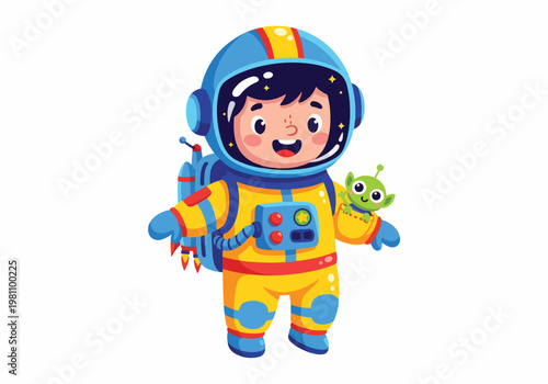 Adorable cartoon astronaut with a friendly alien companion exploring the vast cosmos