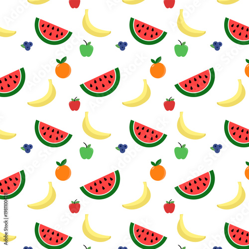 Minimal Fruit Seamless Pattern with Watermelon Banana and Citrus Flat Design