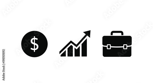 Financial growth icons depicting money charts and a briefcase silhouette
