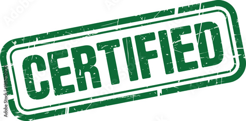 Green certified stamp with distressed texture on white background for approval and verification purposes Vector Illustration