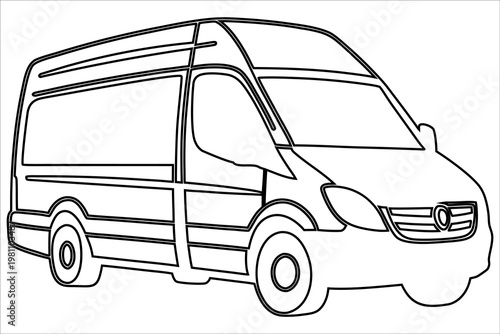 Tableau sur toile Line drawing of a classic minivan with open side door