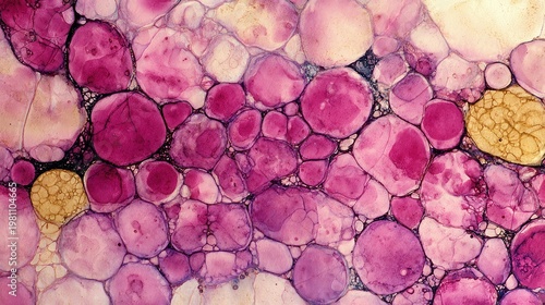 Abstract background of vibrant magenta and pink organic cell-like structures in a microscopic view