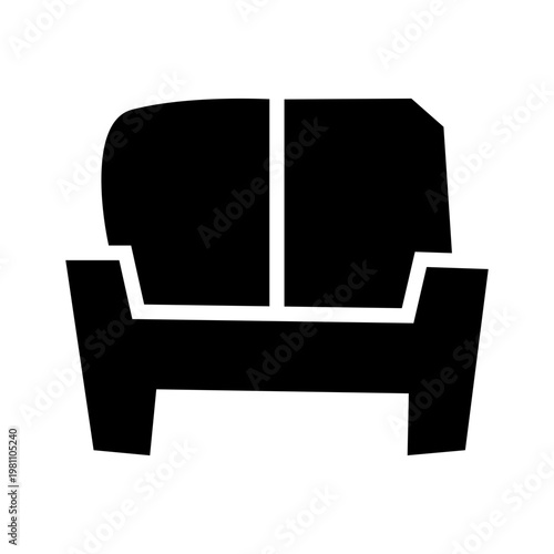 black and white armchair glyph solid style icon. representative furniture theme.