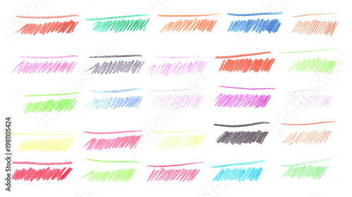 A hand-drawn line in colored pencils, a series of lines on a white background.