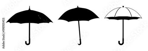 Insurance umbrella set with solid black icon on white background featuring protection, coverage, safety with iconography and vector graphic