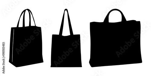 Reusable canvas grocery bag set with solid black icon on white background featuring eco friendly, reusable, canvas, grocery bag, sustainable practices with packaging and environmental