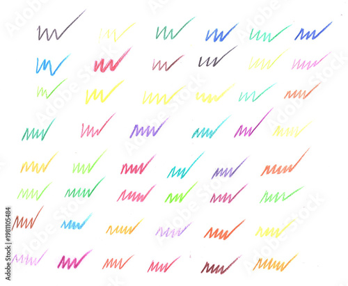 A hand-drawn line in colored pencils, a series of lines on a white background.