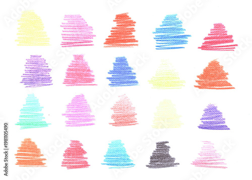 A hand-drawn line in colored pencils, a series of lines on a white background.