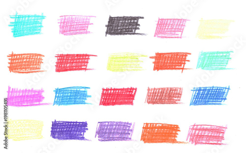 A hand-drawn line in colored pencils, a series of lines on a white background.