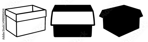 Subscription box icon set with black icon on white background featuring subscription, box, delivery with symbol and emblem