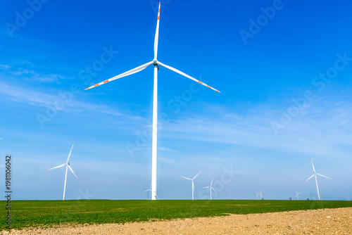 Nice view of the windmill fields in Wielowiec in Poland.