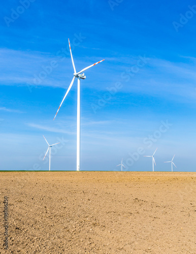 Nice view of the windmill fields in Wielowiec in Poland.