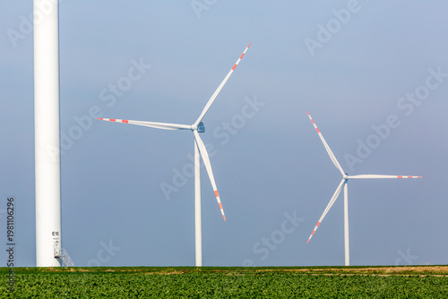 Nice view of the windmill fields in Wielowiec in Poland.