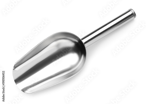 Bild auf Leinwand One metal scoop isolated on white, top view