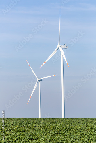 Nice view of the windmill fields in Wielowiec in Poland.