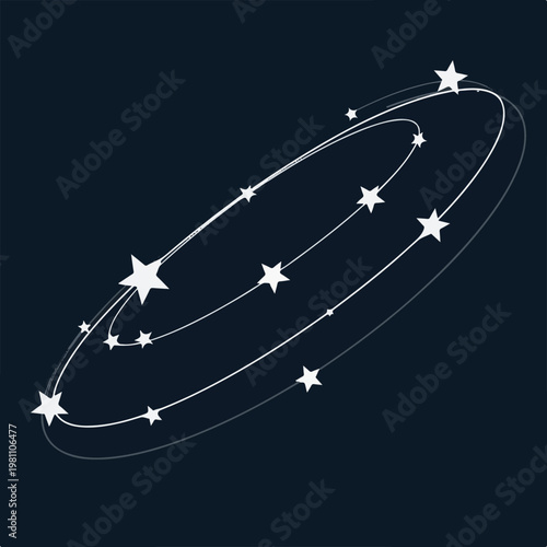 Multiple white stars revolving around a circular path creating a dizzy effect on a dark blue background wallpaper