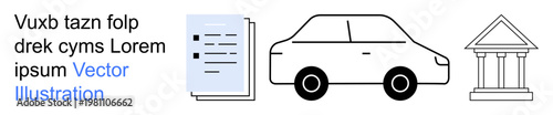 Legal services, transportation policies, car registration, government processes, document approvals, public administration. a document, car and a building structure. Legal services