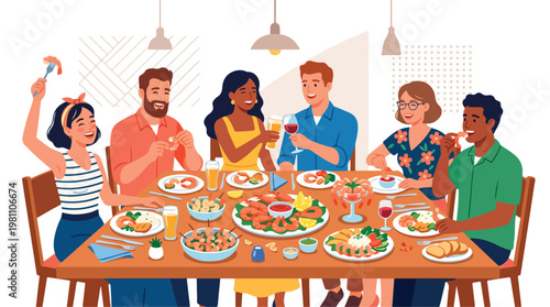 People eating at a dinner table.