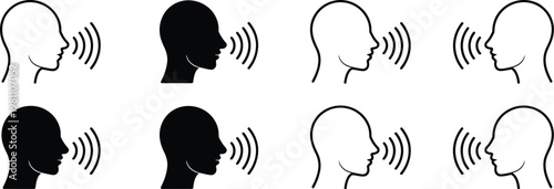 People Talking, Speaking, and Listening Icon Set, Communication and Conversation Symbols, Human Interaction Concept, Modern Flat Design for UI, Apps, and Social Communication Graphics