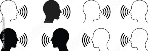 People Talking, Speaking, and Listening Icon Set, Communication and Conversation Symbols, Human Interaction Concept, Modern Flat Design for UI, Apps, and Social Communication Graphics