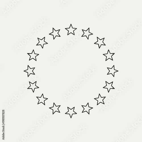 Simple black outline of many stars arranged in a perfect circle pattern on a clean white paper background
