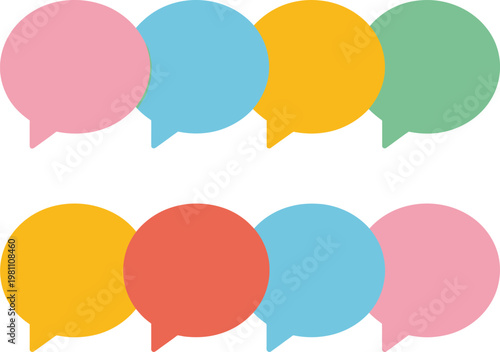 A colorful illustration of speech bubbles in various pastel colors