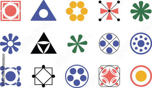 A collection of various colorful geometric shapes on a white background