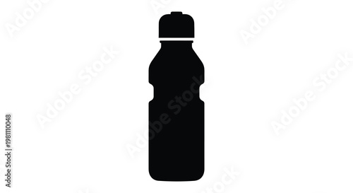 A simple black silhouette of a plastic sports bottle with a cap silhouette