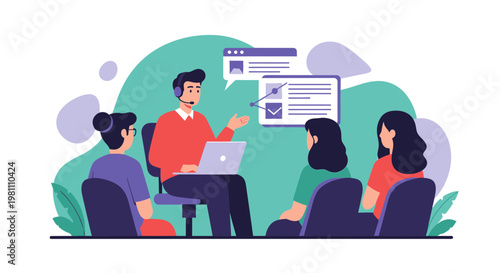 Online training presentation with instructor and students in a classroom setting