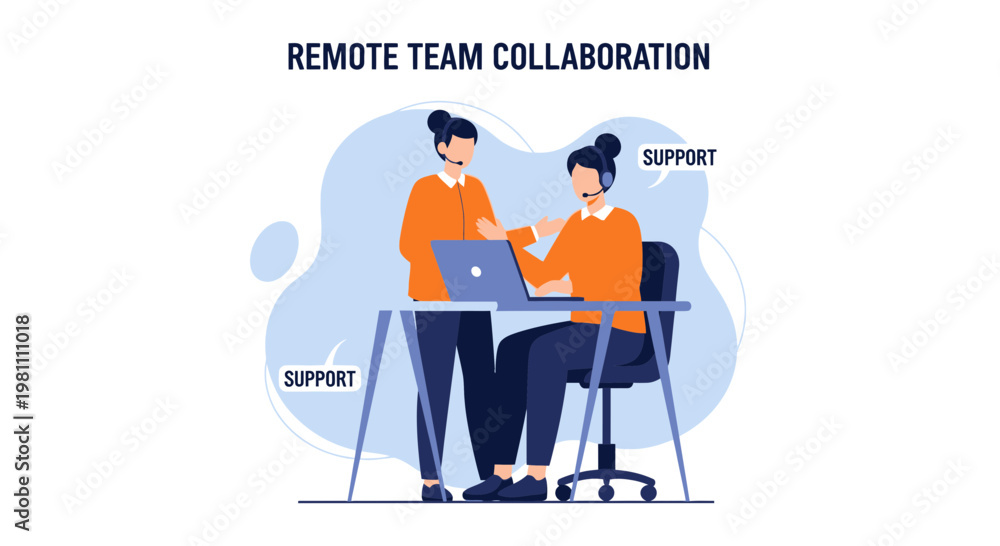 Fototapeta premium Remote Team Collaboration: Support and Communication in Virtual Workspace