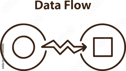 A simple black and white diagram illustrating data flow between two nodes with a zigzag arrow