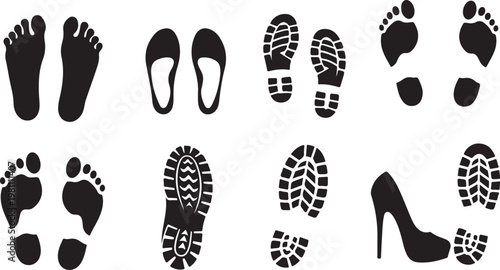 Footprints, Footsteps, Shoe Prints, Barefoot Tracks, Black Icons