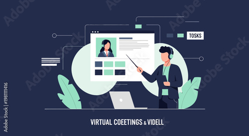 Virtual Meeting and Online Education Concept with People and Laptop