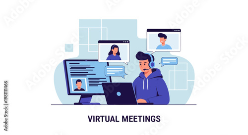 Virtual Meeting Concept: People Connecting Online via Video Conference