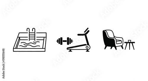 Minimalist icons depict leisure and fitness a striking silhouette