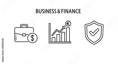 Business and finance icons depicting growth security and investment silhouette