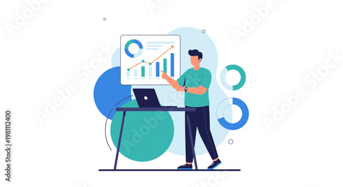 Man presenting financial growth chart on screen, business analytics concept