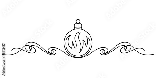 Continuous line drawing of a christmas bauble ornament with elegant decorative scrollwork Vector, illustration