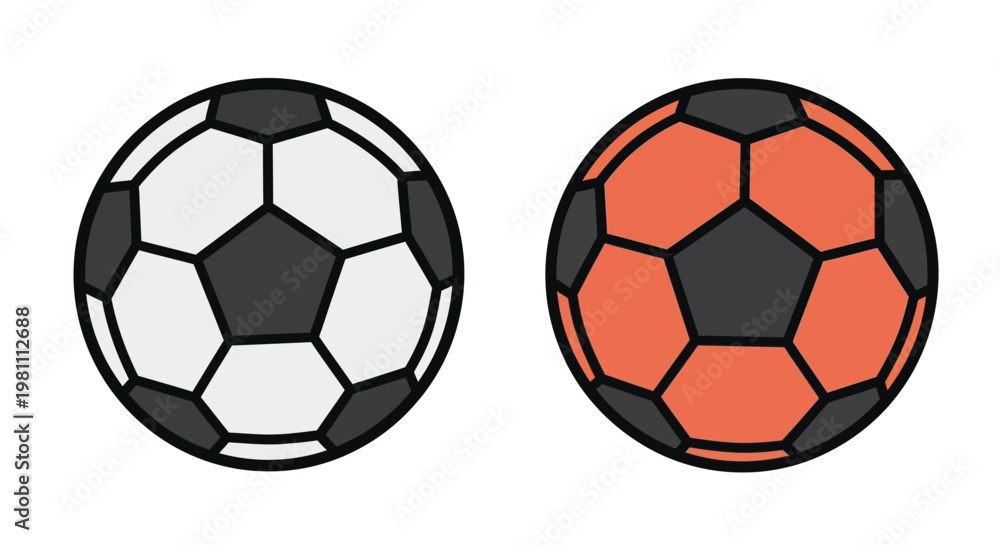 Fototapeta premium Two soccer balls with distinct color schemes a bold silhouette
