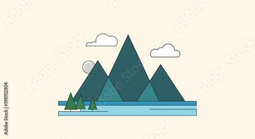 Illustration of Mountains by Water.