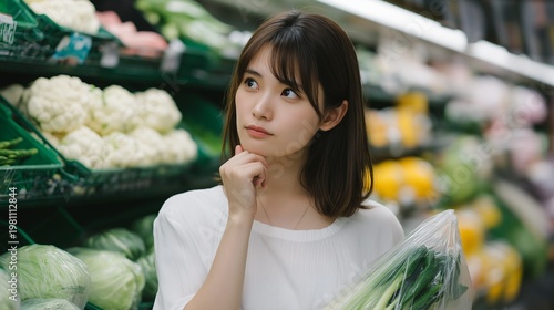 物価高上昇で買い物に悩む日本人女性