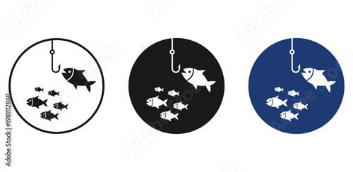 Fishing Hook Targeting Big Fish Concept Icon Set