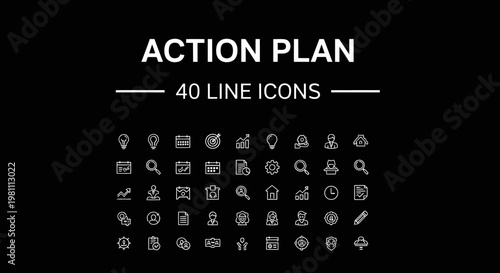 Action plan line icons set.